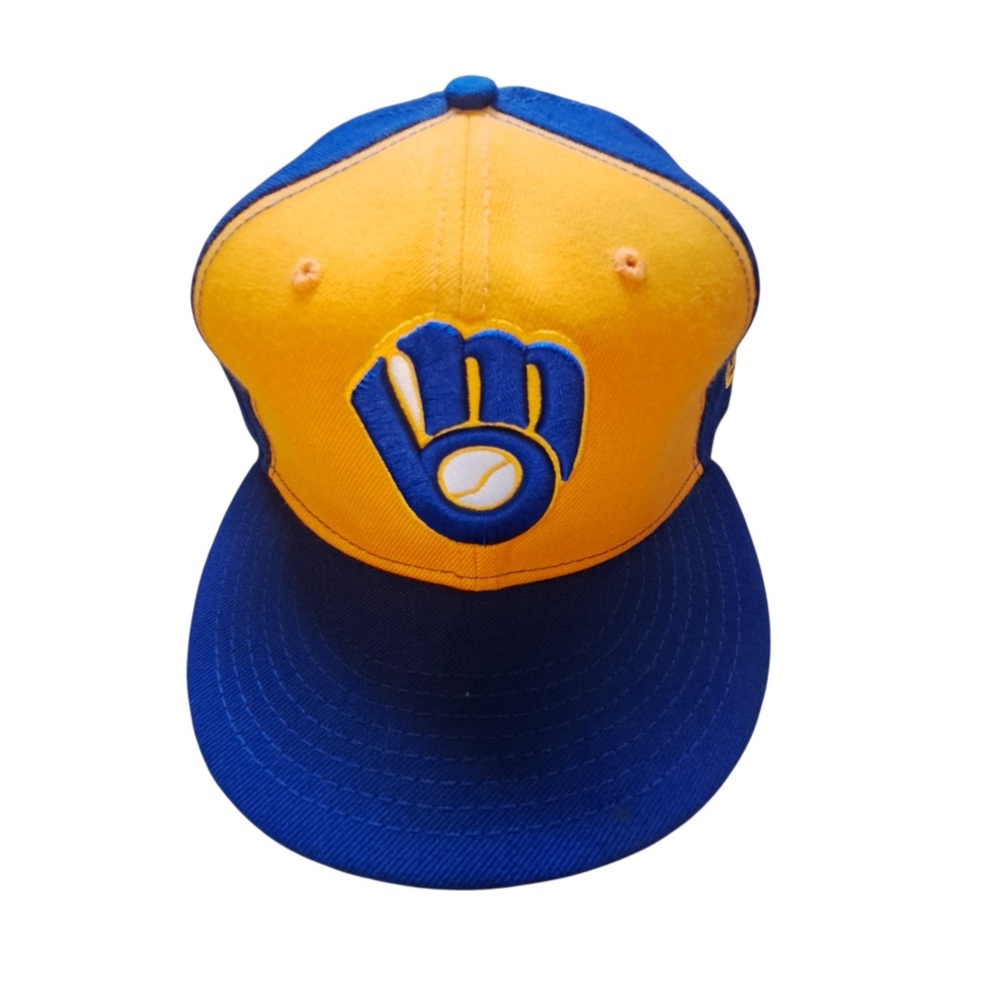 Milwaukee Brewers New Era 59 FIFTY Fitted Hat 7 1/4 Yellow Blue MLB Cap